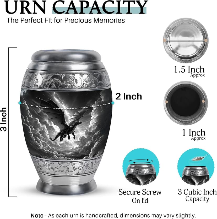 Keepsake urn, for now, for a close relative to hold, one for each sibling to keep, a small share for each relative Dragon Urn for Adult Human Ashes, Valiant Legendary Cremation, 3 Inch Small B0FBJN19DC