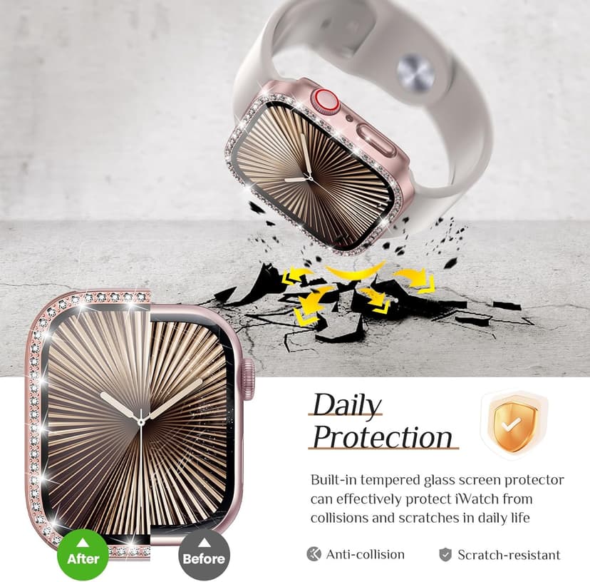 Goton 2-Pack Bling Case for Apple Watch Series 11/10 Screen Protector 42mm, Women Glitter Diamond Rhinestone Bumper Face Cover for iWatch Accessories 42 mm