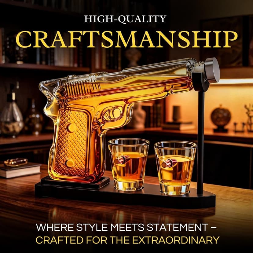 Gifts for Men Dad, 10.1 Oz Whiskey Gun Decanter Set + 2 Bullet Glasses - Unique Birthday Pistol Gift Ideas Daughter Son, Personalized Liquor Dispenser - Scotch Bourbon Vodka, Him, Brother Husband