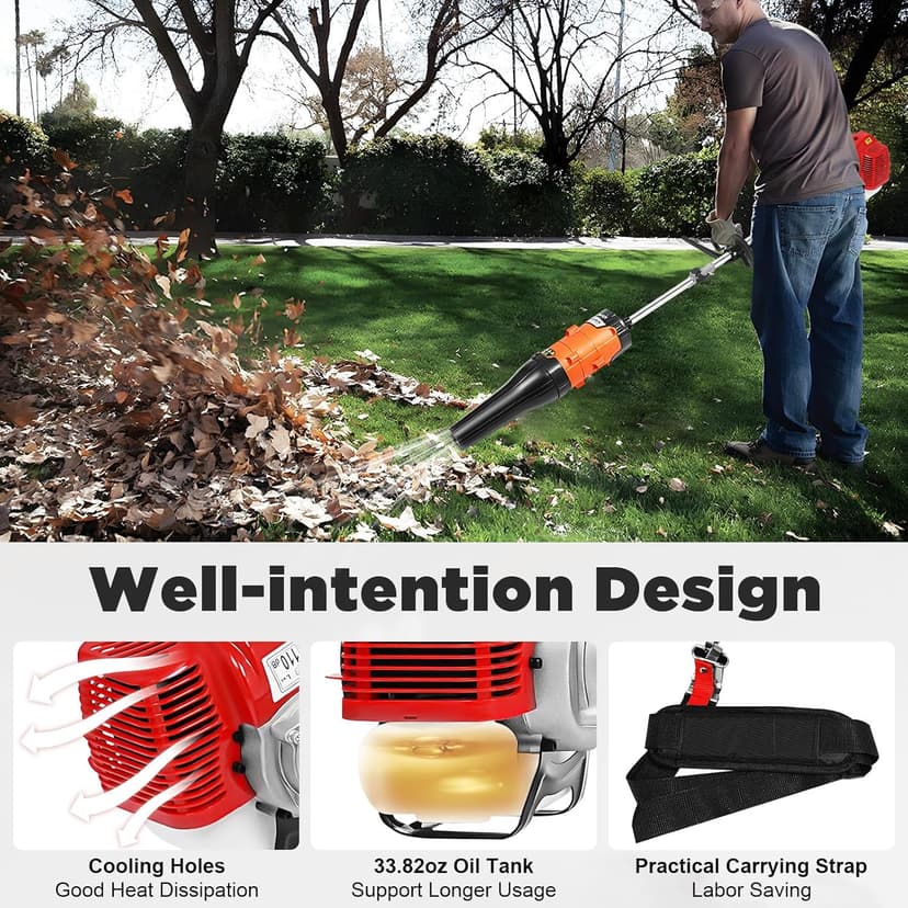 2-Stroke 1700W Gas Power Snow Sweeping Broom,52cc Handheld Broom Walk Behind Sweeper,Single Cylinder Outdoor Hand Held Sweepers w/hairdryer,Cleaning Driveway Turf Lawns Power Brush Cleaner Tools