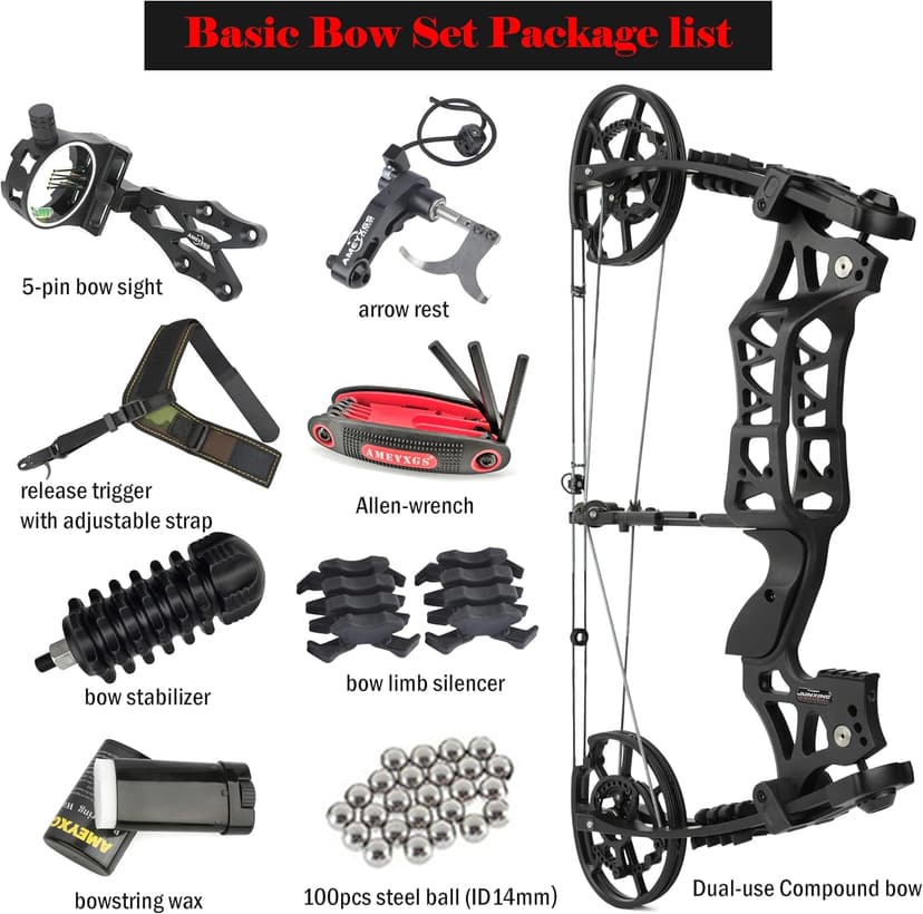 Compound Bow Dual-use for Arrows and Steel Ball,Hunting Bows,40-70lbs Adjustable,Short-Axis Compound Bow Set for Archery Outdoor Hunting Target Shooting Bow Fishing