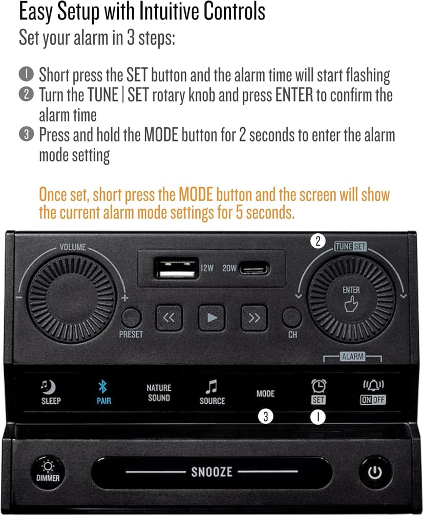 Soundfreaq Sound Rise II, SFQ-16: Bedside Alarm Clock Radio & Bluetooth Speaker, with Large Display Screen, FM Radio, Fast USB Charging, and Nature Sound