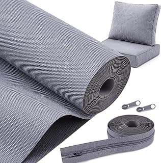 HunnmingRe 600D Waterproof Oxford Fabric with 2 Yard Zipper, 58" x 36" Outdoor Upholstery Fabric for Outdoor Cushion Cover Waterproof Canvas for DIY Patio Pillow Cover Furniture Covers(Gray)