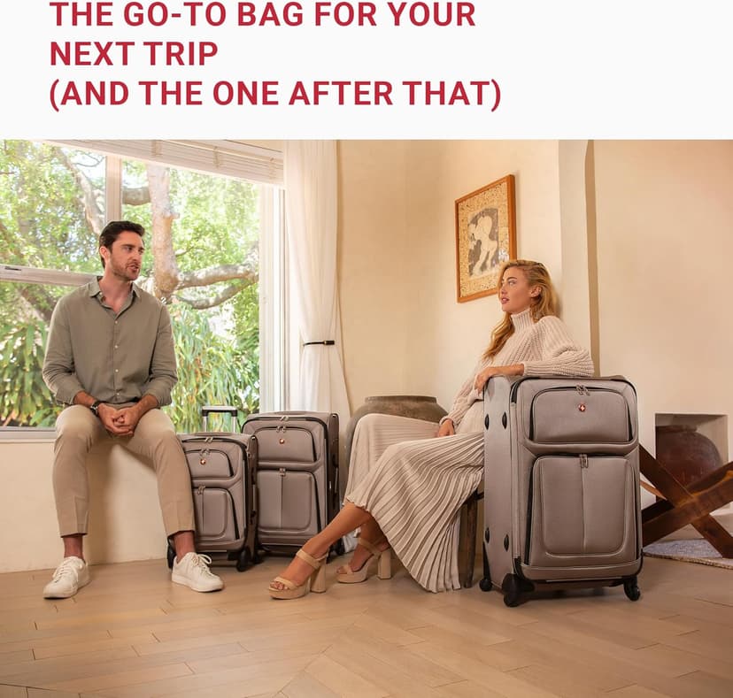 SwissGear Sion Softside Expandable Luggage – Large Checked Suitcase with 360 Degree Wheels & Retractable Handle – 29 Inch, Perfect for 7-9 Night Trips – Dark Gray