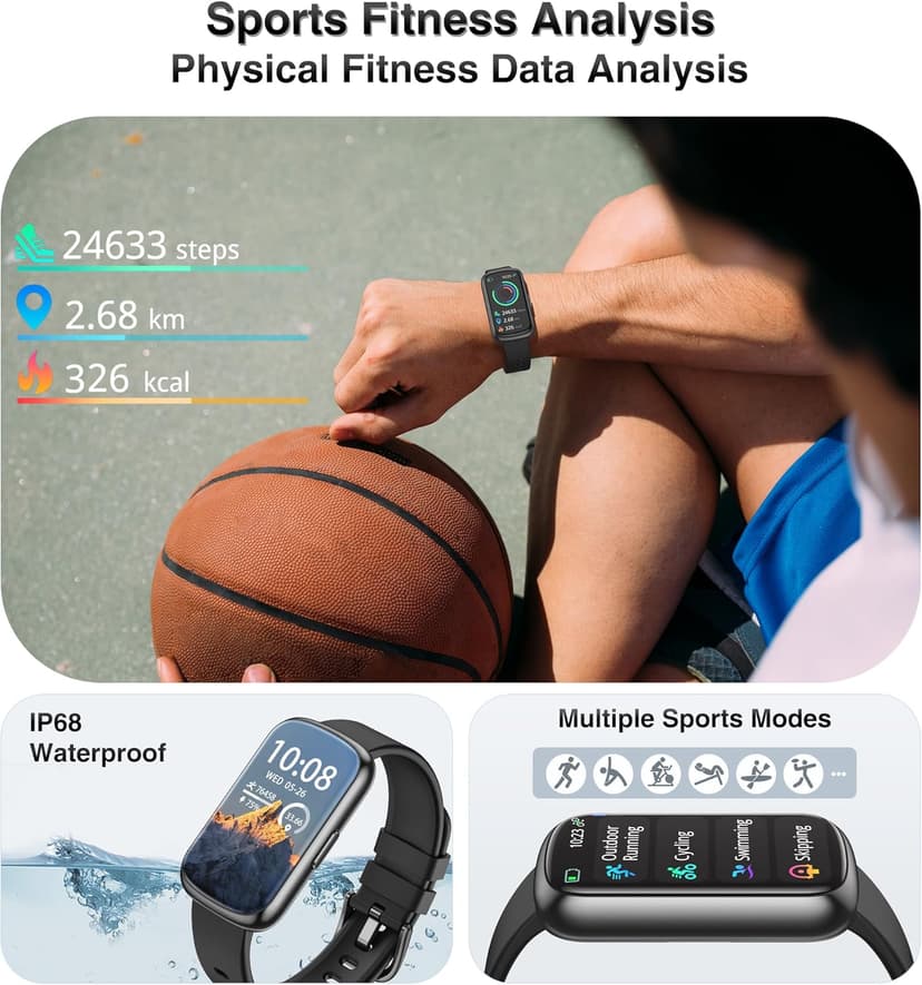 Fitness Tracker, Smart Watches for Women Men with 24/7 Heart Rate/Blood Pressure/Blood Oxygen Monitor, Sleep Tracker, Calories&Step Counter, IP68 Waterproof Health Activity Trackers for Android&iPhone