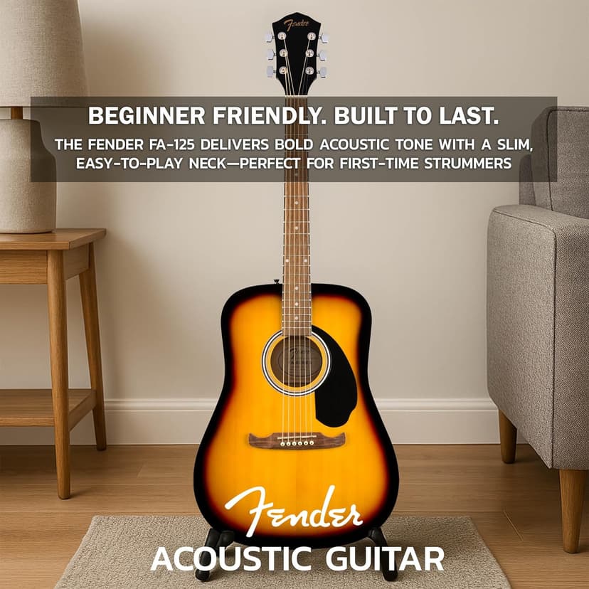 Fender FA-125 Acoustic Guitar - Sunburst Bundle with Gig Bag, Tuner, Strings, Strap, Picks, and Austin Bazaar Instructional DVD