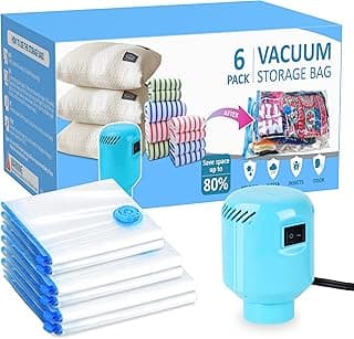 Vacuum Seal Bags for Clothing with Electric Pump, 6 Pack (2 Jumbo 2 Large 2 Medium Vacuum Storage Bags) Space Bags Vaccine Vacuum Sealed Storage Bags for Travel Luggage Blankets Bedding