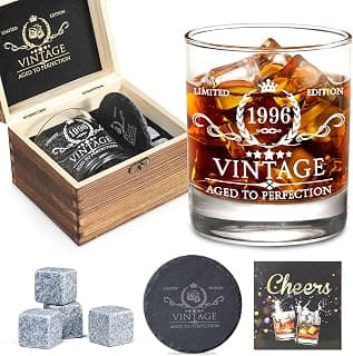 30th Birthday Gifts for Men Whiskey Glass Set - 30th Birthday Decorations, Party Supplies - 30 Year Anniversary, Bday Gifts Ideas for Him, Dad, Husband, Friends - Wood Box & Whiskey Stones & Coaster B0BJCWJDC4