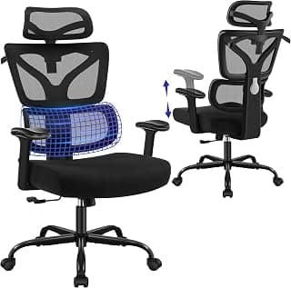 Ergonomic Office Chair, High Back Mesh Computer Chair with Comfortable Adaptive Lumbar Support, Built-in Coat Hanger, SGS Class 4 Gas Lift, Heavy Duty 300lbs for Long Hours Home Office, Black