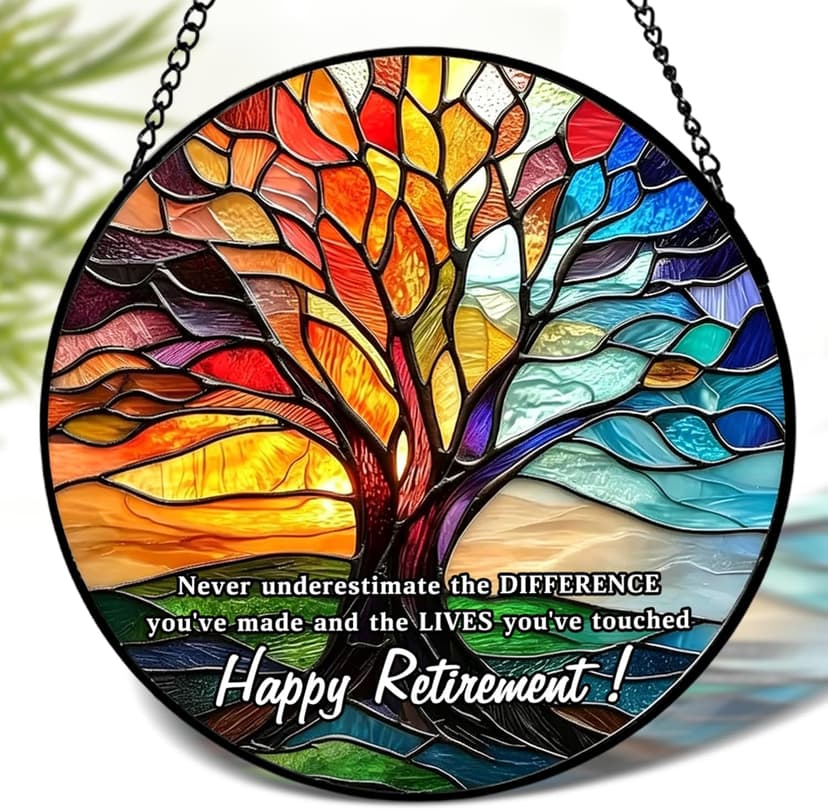 Retirement Gifts for Women Men- 8 Inch Stained Glass Suncatcher - Retirement Gift for Woman - Window Hanging Decor - Retired Gifts for Teacher, Nurse, Coworker, Boss, Employee B0H28SS623