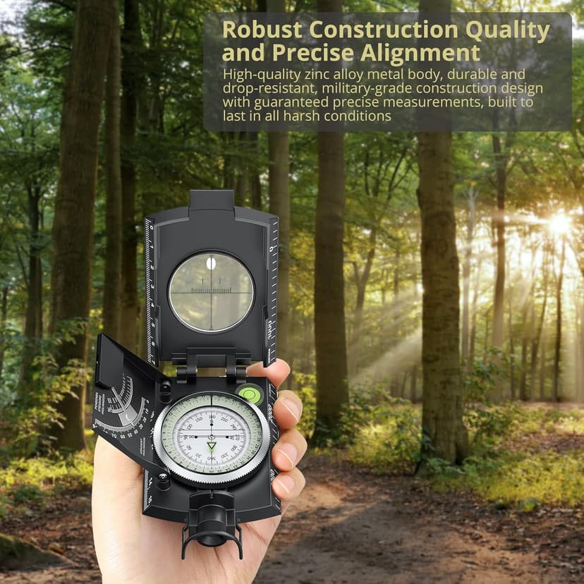 Anbte Compass Hiking Survival, IP65 Waterproof Metal Compass with Sighting Clinometer and Carry Bag, Multifunctional, Professional, for Camping Hunting Hiking Navigation