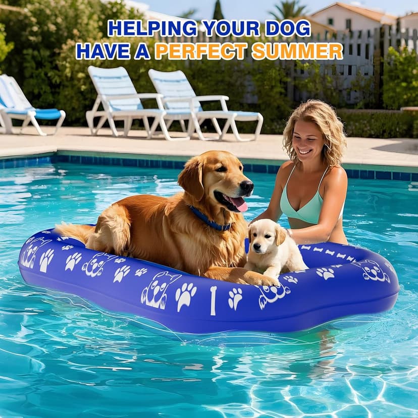 60''x42'' Pool Float for Dogs, Non-Slip Pet Floating Mat for Pool, Extra Large Inflatable Raft for Small/Medium/Large Dogs Up to 200lb, Lake & River - Heavy-Duty PVC, Scratch-Resistant Design