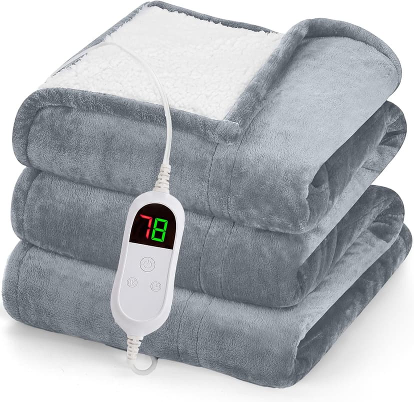 10 Heat Levels 1/2/4/6/8 Hours Auto-off,Sherpa Soft Cozy Warm Blanket,House Warming Gifts for Grandma Grandpa, Dove Grey greenoak Heated Blanket Electric Throw Heating 50"X60",Gifts for Women B0H5K4MBXB