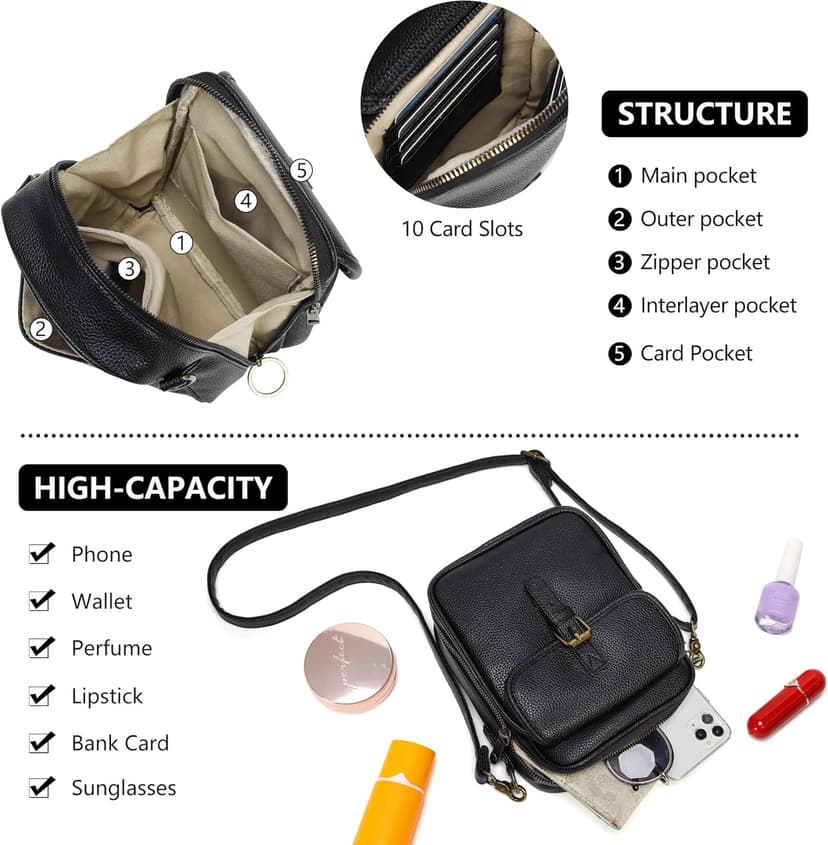 Pelimoo Small Crossbody Bags for Women Vegan Leather Messenger Purses, Vintage Wallet Anti Theft Shoulder Handbags with Card Slots