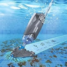 Cordless Pool Vacuum for Above Ground Pool with Telescopic Pole, 18.5 GPM Powerful Suction, Upgraded 60 Mins Runtime, Rechargeable Handheld Pool Cleaner with 2 Brush Heads for Inground Pools