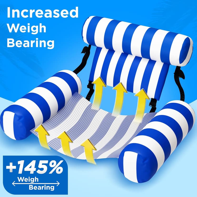 Funscape Pool Floats Chairs Adult, 2 Packs Heavy Duty Inflatable Swimming Pool Lounges, Fabric Floating Hammock Seat, Kid Blow Pool Noodle Lake Raft Floaties, Fun Summer Beach Water Party Game-Stripe