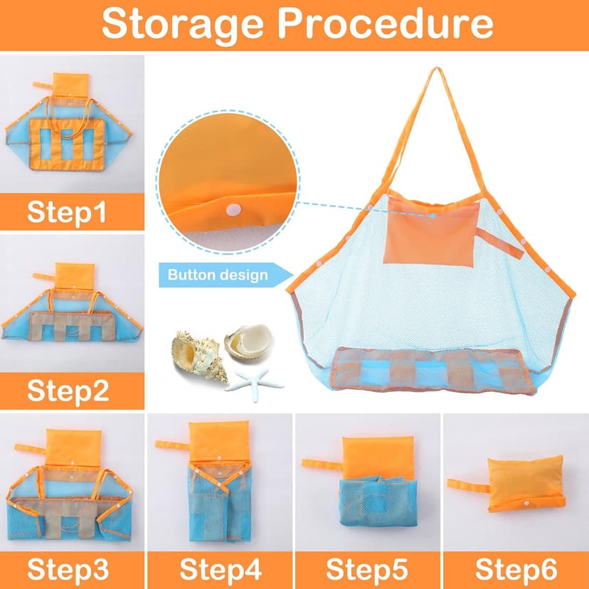 LEAFOREST Mesh Beach Toys Bag Lightweight Foldable Tote Sand Net Bag and Seashell Bag (2 pack)