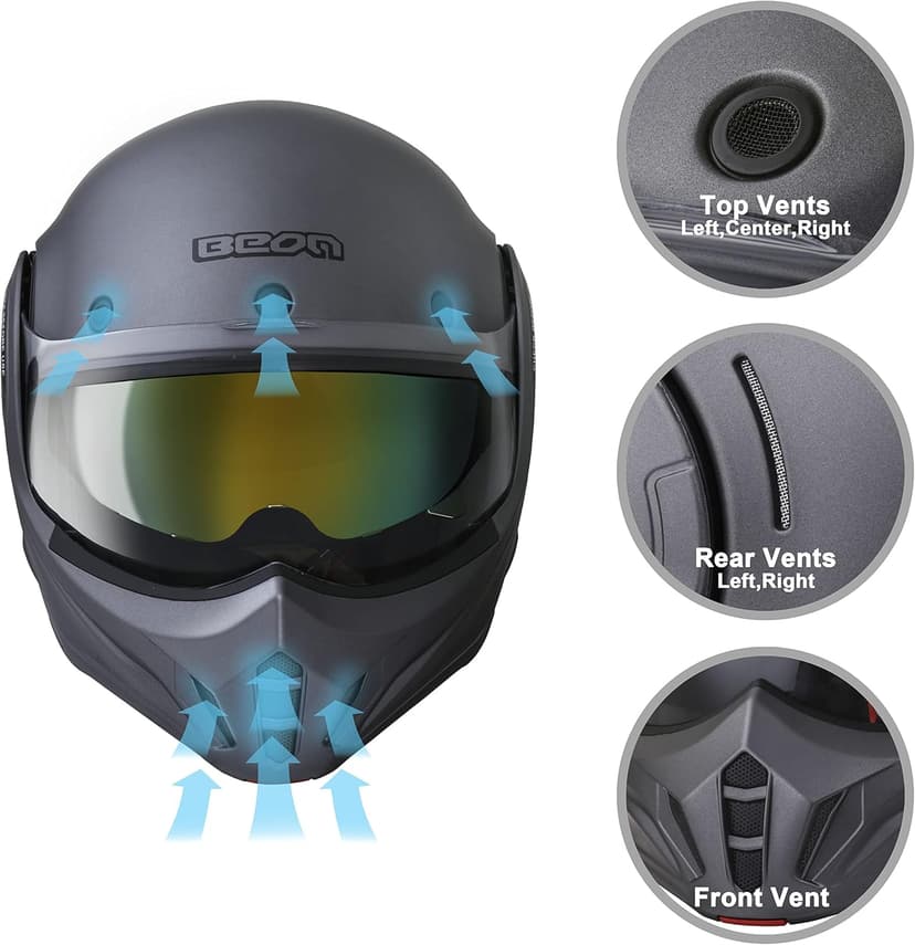 Full Face Motorcycle Helmet DOT Approved, 180° Reversible Chin Guard Modular Pilot Helmet with Anti-Fog Dual Visors for Adult Men Women