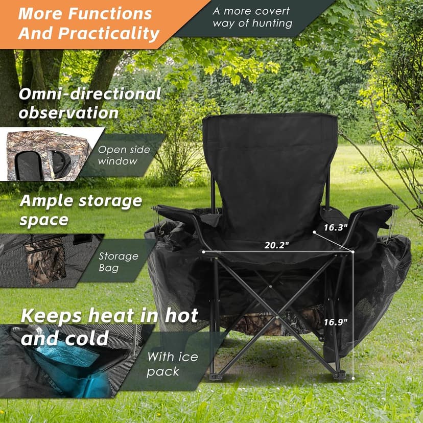 FUNHORUN Hunting Chair Blind, 1/2 Man One-Way See Through Ground Blind, Portable 1/2 Person Camouflage Chair Tent with Carrying Bag