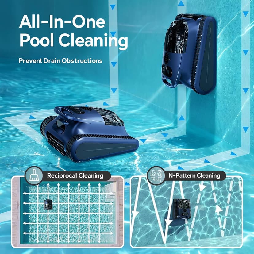 (2026 New) Robotic Pool Cleaner - Pool Vacuum 180W Brushless Motor, 48,000Pa Suction, Wall Climbing, AI-Powered Path Sonar Navigation, 3 Modes Robot for Inground & Above-Ground Pools Up to 2150 Sq. Ft
