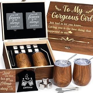 Anniversary for Her Girlfriend Wife Gift Romantic Birthday 5 Year 5th 1 Year First Anniversary Wood Gifts Wooden Cute Wine Tumbler Set Engraved To My Gorgeous Girl