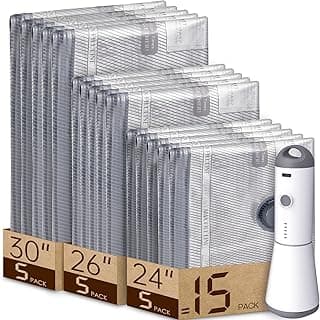 Vacuum Bags for Travel with Rechargeable air Pump, 15 Pack Carry-on Size Compression Packing Bags for Luggage and Suitcase, Space Saver for Clothes and Clothing Travel