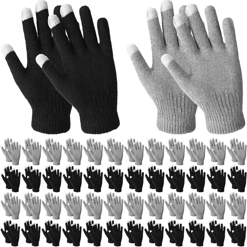 Handepo 50 Pairs Winter Gloves Bulk Knit Stretchy Warm Touchscreen Gloves Multicolor for Men Women Running Cycling Driving