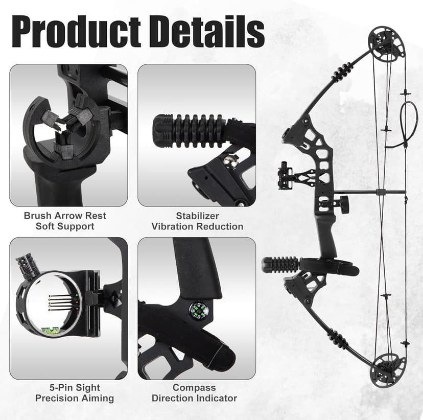 Compound Bow Kit Adjustable for Outdoor Use & Target Practice, 30-70lbs Archery Set with Carbon Arrows and Accessories