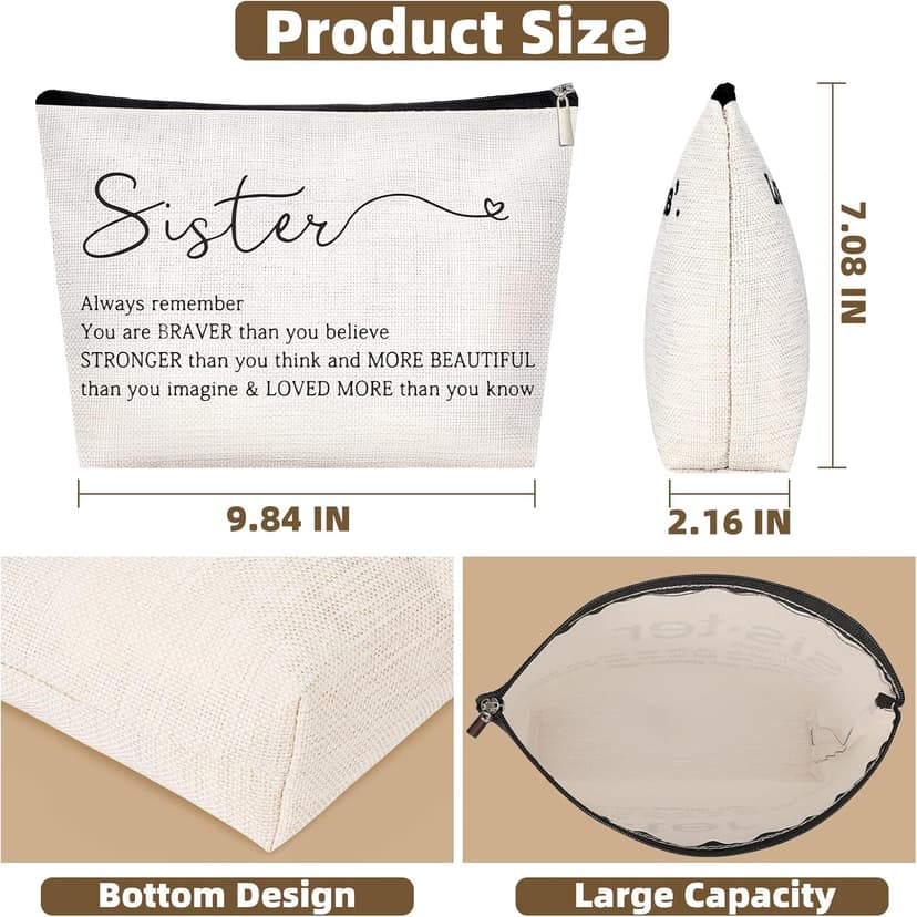 Sister Choice Makeup Organizer Bag, Inspirational Handmade Idea Presents for Women, You Are Braver Than You Think, Sis Best Friends Birthday Women's Day Bridesmaid Party Cosmetic Toiletry Bag