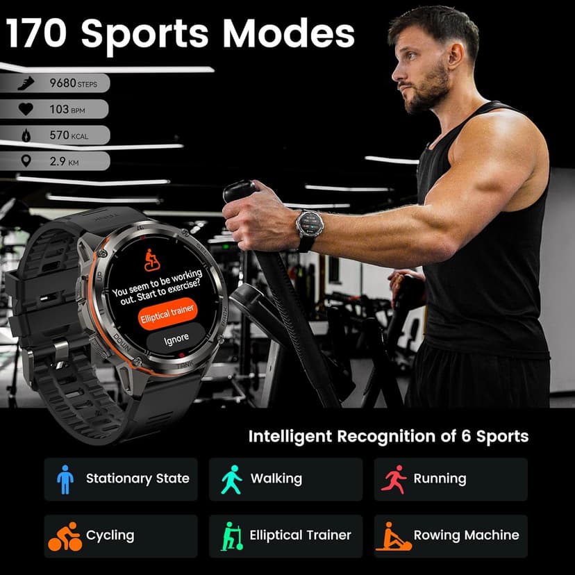 AMAZTIM GPS Smart Watch for Men, 6 Satellite Positioning, Compass, Stainless Steel Body, 50M Waterproof, 470mAh Extra-Large Battery, Answer/Make Call, 1.43" AMOLED Screen, Compatible for Android iOS