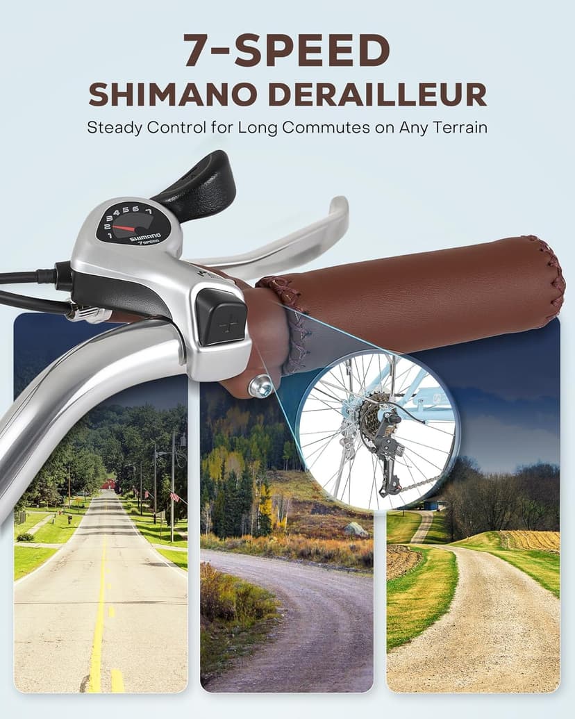 VIRIBUS Womens Cruiser Bike, 7 Speed Beach Cruiser Bike for Women, 26 inch Women Bicycle with Rattan Basket, City Commuter Vintage Retro Step Through Bicycle for Female Ladies Seniors, 330 Lb.