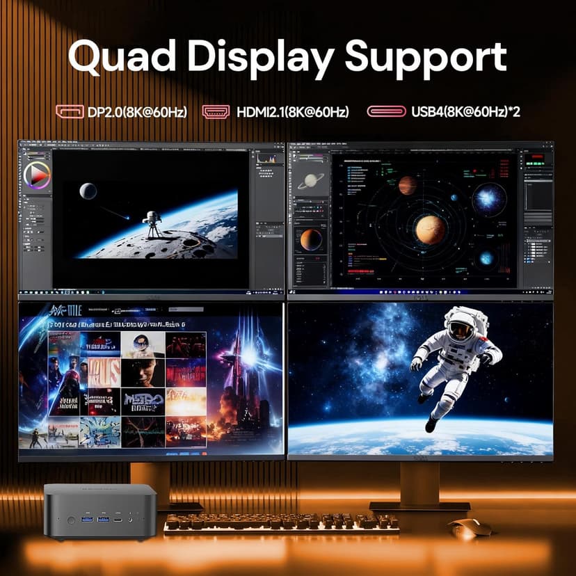 Reatan AI Oculink Mini Barebone PC AMD Ryzen 7 255 (8C/16T Upgraded 8745HS) Radeon 780M NO SSD & NO RAM & NO OS 8K Quad-Screen Display Desktop Gaming Mini Computers WiFi 7 BT:5.4 Built-in Speaker