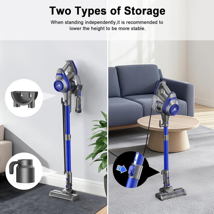 Intercleaner 23Ft Corded Vacuum Cleaner, with LED Headlights & Large Dust Cup, Powerful Suction for Hard Floors & Carpets, Adjustable Stick, Perfect for Pet Hair, Wall Mount Storage