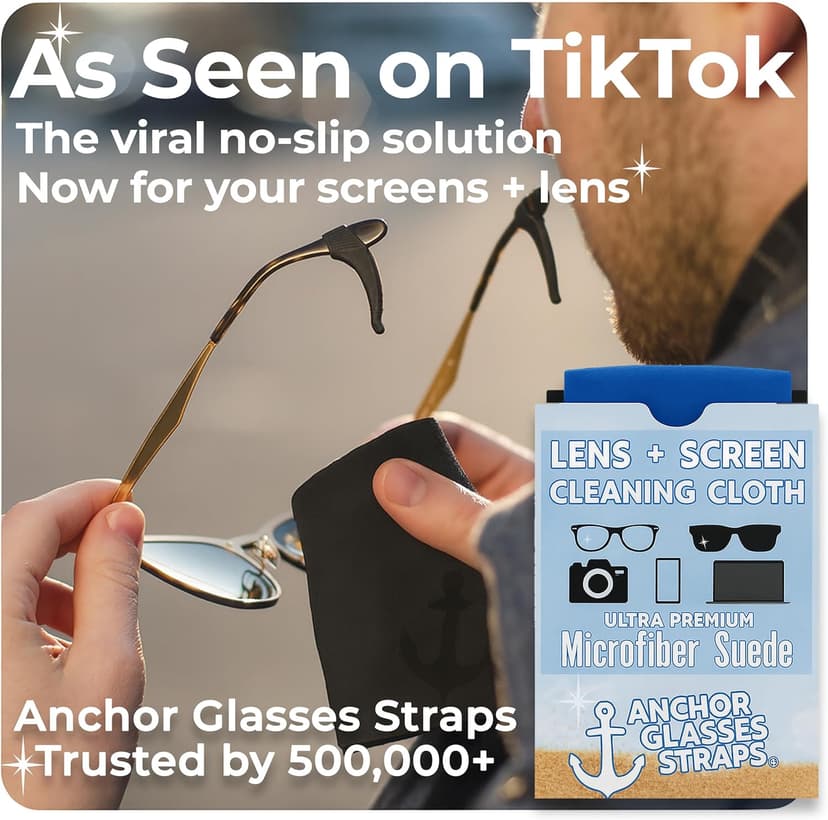 Anchor Glasses Cleaning Cloth - Ultra Soft Premium Microfiber Lens Cloths for Eyeglasses, Camera, Cell Phone, Screens - Anti-Streak, No Scratch Eye Glasses Cleaner Wipes - 3 Pack (2 Black, 1 Blue)