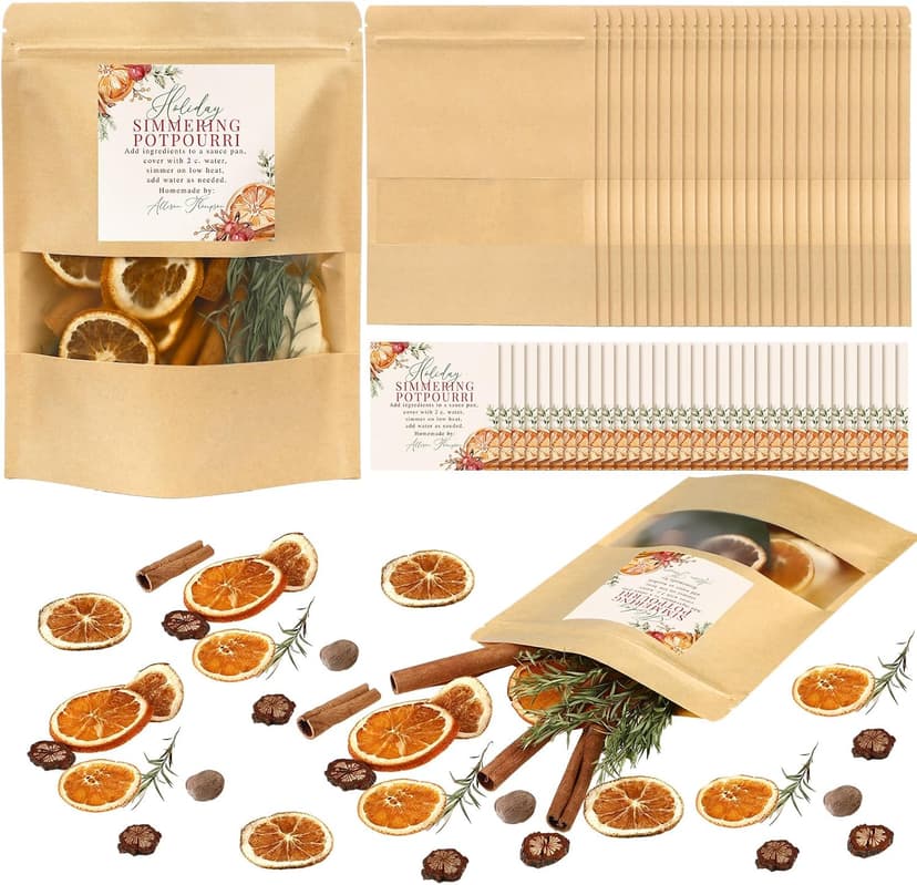 Stand up Simmer Pot Potpourri Pouches Instruction Sticker Clear Window Craft Fragrance for Party Holiday DIY Simmering Gift 100 Pcs 50 Set Christmas Potpourri Bags Simmer Pot Kraft Paper Bag B0FGJWV8BJ