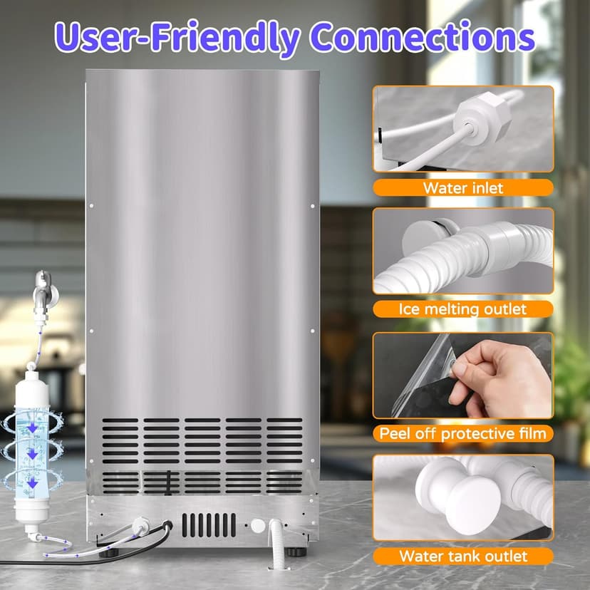 Commercial Nugget Ice Maker 80Lbs/24H with 15Lbs Storage, Stainless Steel Pellet Ice Machine, Ready in 10-15 Mins, Self-Cleaning for Home Office Bars Restaurants