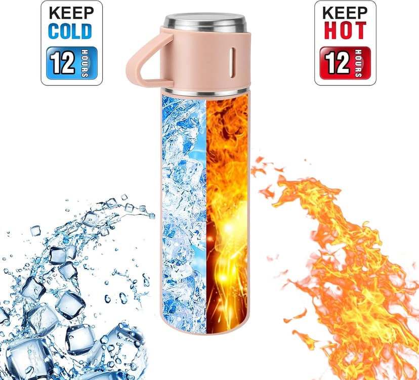 Stainless Steel Thermo 500ml/16.9oz Vacuum Insulated Bottle with Cup for Coffee Hot drink and Cold drink water flask.(Pink,Single)