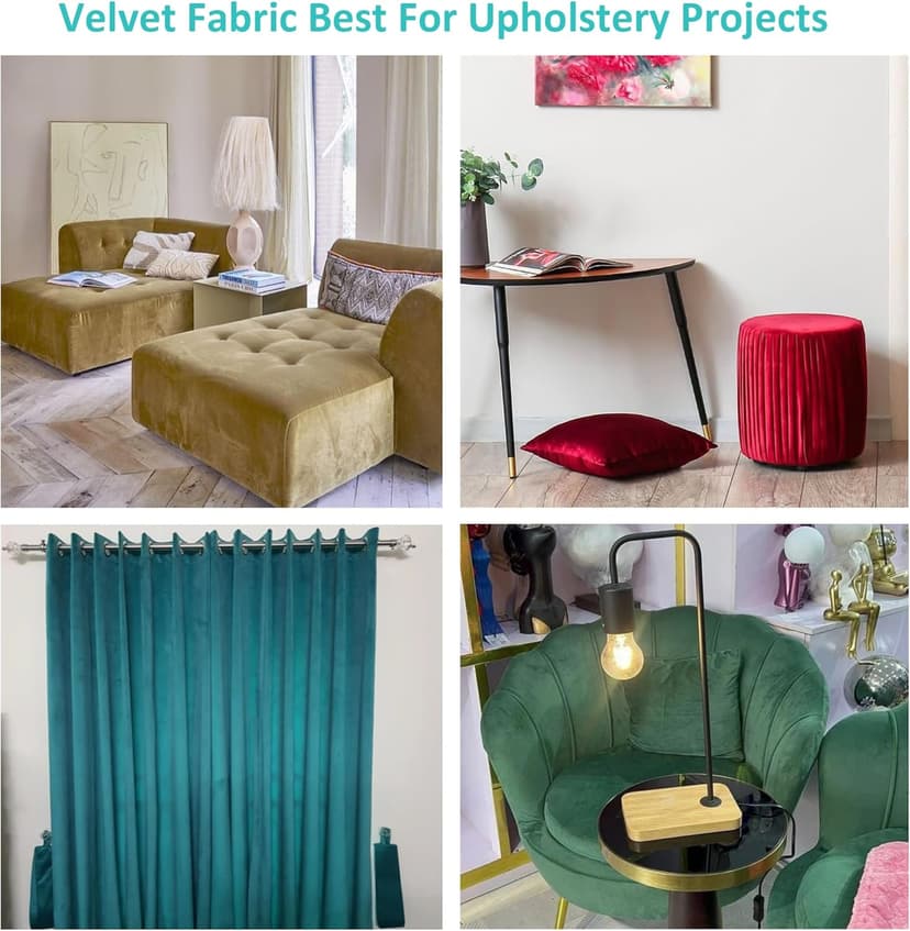 Velvet Upholstery Fabric - Luxurious, Soft for Home Décor, Sofa, Chair, Cushion Projects (Green, 1 Yard)