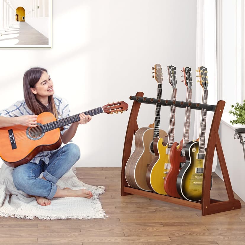 Wisuce Essentials Guitar Stand Rack, Multi-Guitar Display Rack Adjustable Bamboo Guitars Holder Electric Guitar Stands Floor Storage for Bass Acoustic, Home Studio, Band Stage