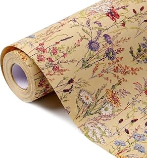 Tyzarglef Wild Flower Wrapping Paper Roll, 17 Inches x 32.8 Feet Kraft Floral Design Wrapping Paper for Women Girls Gifts, Birthdays, Weddings, Bridal Shower and Engagement B0F13926HD