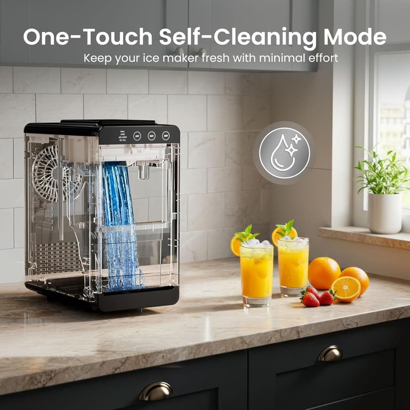 Kismile Portable Countertop Ice Maker Machine, 26lbs Ice in 24Hrs, Self-Cleaning Ice Maker with Selectable Ice Size & Internal Light, Compact Design for Home/Kitchen/Bar