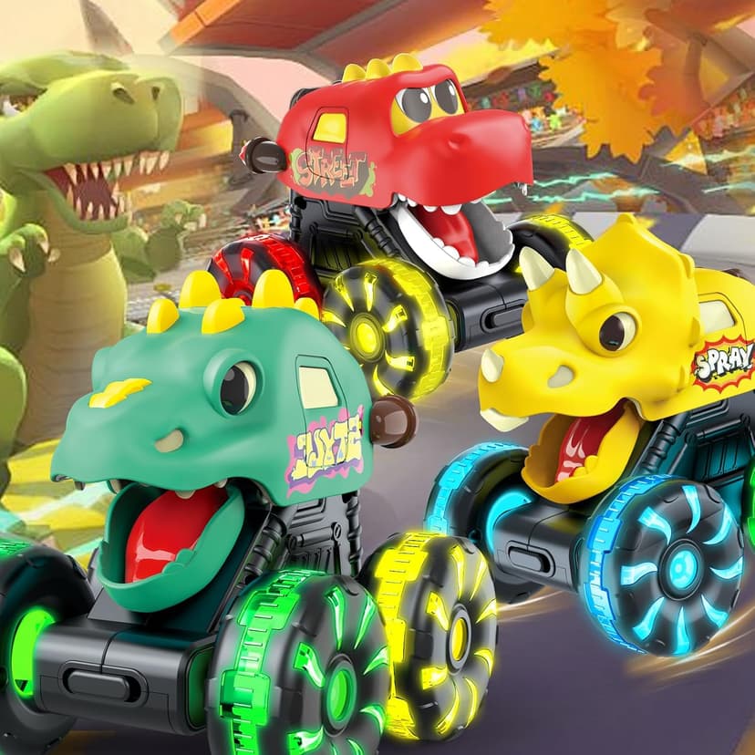 LED Wheels Dino Truck Toys for Toddler Boys Girls Gifts, Dinosaur Cars for 2 Year Old Boy Christmas Birthday Gifts Monster Truck Toys Dinosaur Cars, Press and Go Light Up Cars for Toddlers B0F5PVJJ9J