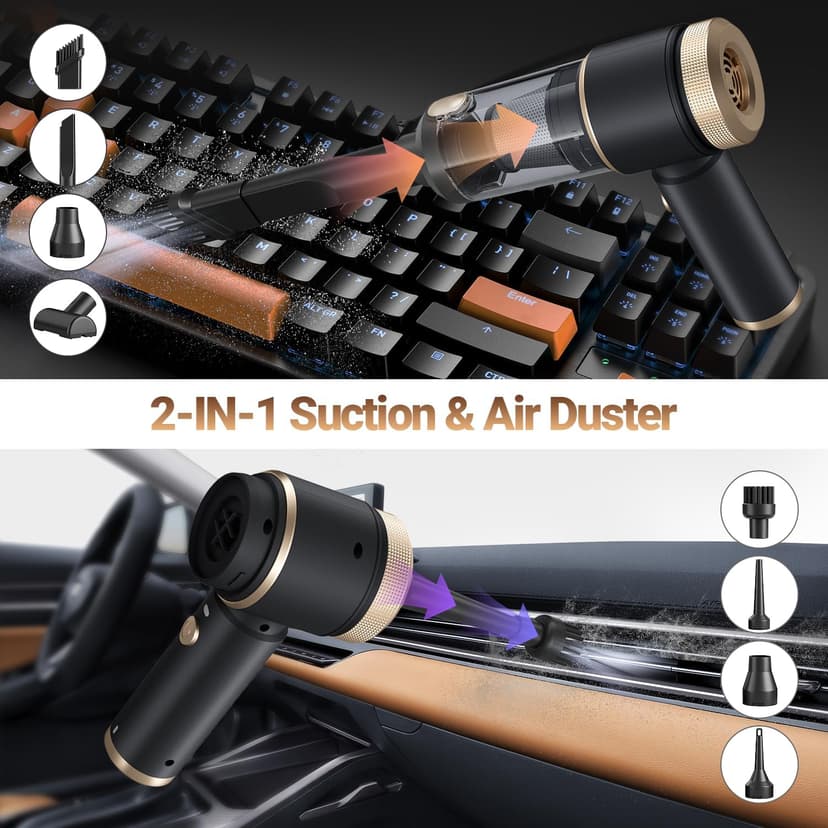 7 in 1 Car Vacuum Portable Cordless ,16000PA Strong Suction Handheld Car Cleaner With Dual HEPA Filters,LED Light,Type-C Charging Mini Vacuum, One-Click Empty Compact For Home Cleaning and Office