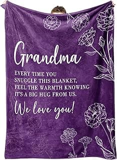 Birthday Gifts for Grandma from Grandkids, to My Grandmother Soft Flannel Throw Blanket for Christmas Mothers Day GiltGlimmer Grandma Gifts, Grandma Floral Blanket 50" x 60", Purple B0CNJQRH77