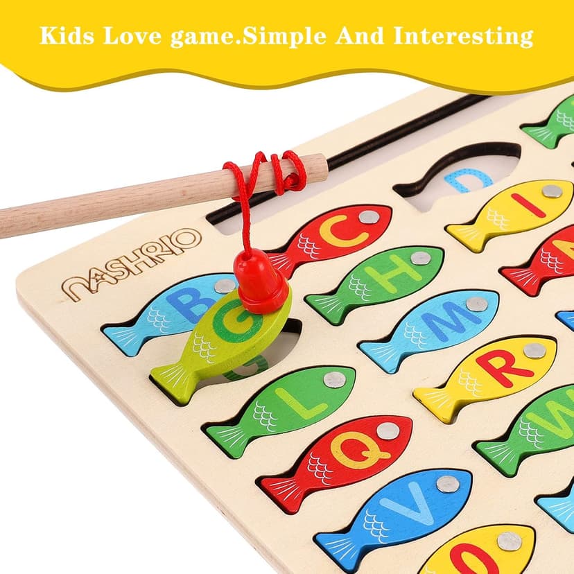 Magnetic Wooden Fishing Game Toy for Preschoolers, Alphabet Fish Catching Counting Games Puzzle with Numbers and Letters, Preschool Learning ABC and Math Educational Toys for 3 4 5 Years Old Kids B08JLSR6RN