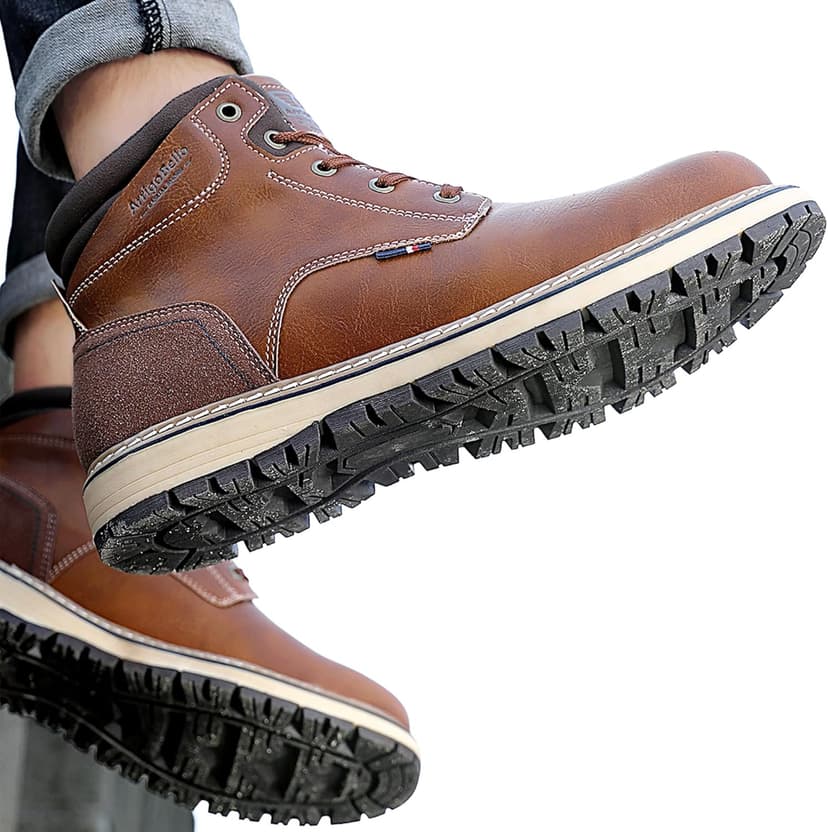 ARRIGO BELLO Mens Winter Boots Snow Casual Booties Warm Fur Mesh Lined Ankle Outdoor Lightweight Non-Slip Trekking Walking Leather Shoes