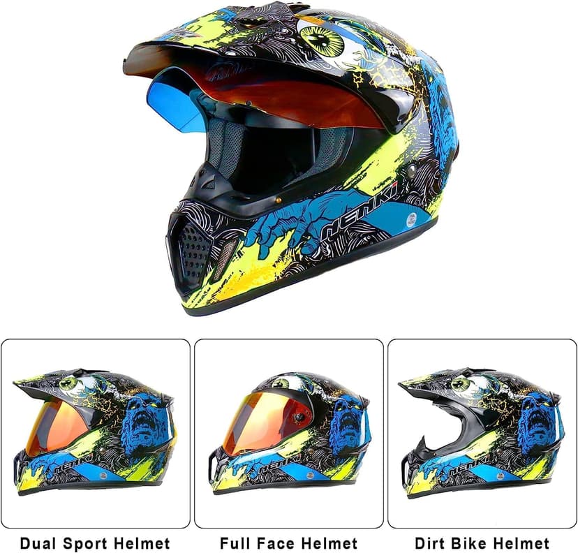 Dirt Bike Helmets ATV MX Motocross Four Wheeler Helmets for Adults Dual Sport Off Road Motorcycle Helmets for Men Women Full Face Helmet Dot Approved Color Red Shield