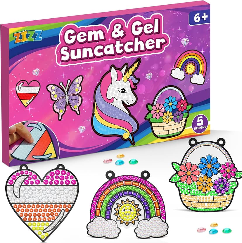 Birthday Gifts Kit for Girls Boys Ages 4 5 6 7 8 9 10 Years Old DIY Creative Kids' Mosaic Kits Diamond Art Crafts Toys ZIZZ Diamond Window Art Suncatcher Kits for Kid 5PCS Gem Painting Crafts B0FM3YQY2W