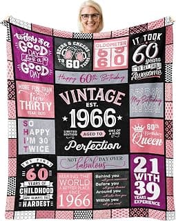 60th Birthday Gifts for Women Throw Blanket 60"x50", Best Gifts for 60 Year Old Woman, 60th Birthday Gift Ideas, 1966 Birthday Gift for Women, 60 Year Old Party Favors/Decorations for Woman B0CQR5HB89
