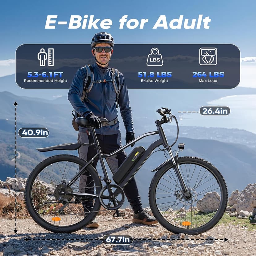 Electric Bike - Electric Bike for Adults 500W, Up to 55 Miles, 20MPH Electric Mountain Bike, 26'' Tires Lightweight E-Bike for Commuting Mountain Road Sand
